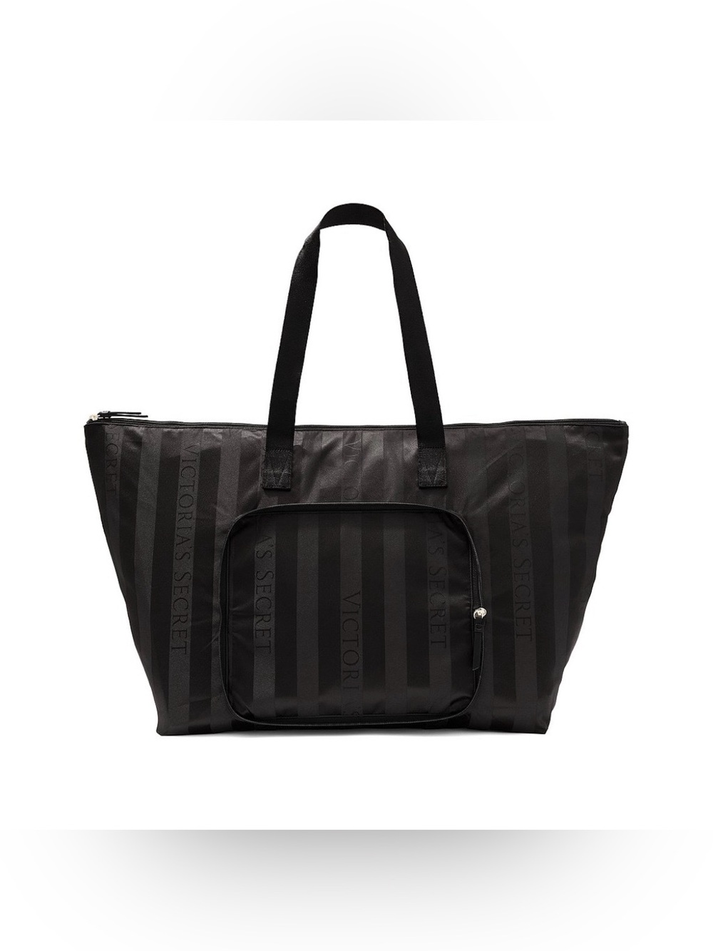Victoria's Secret Packable Weekender Bag Black Logo Jacquard Stripe NWT